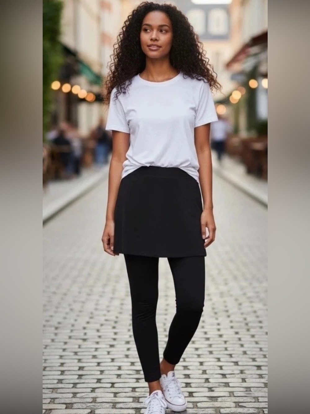EILEEN FISHER Black Stretch Jersey Knit Skirted Leggings Size Petite Small